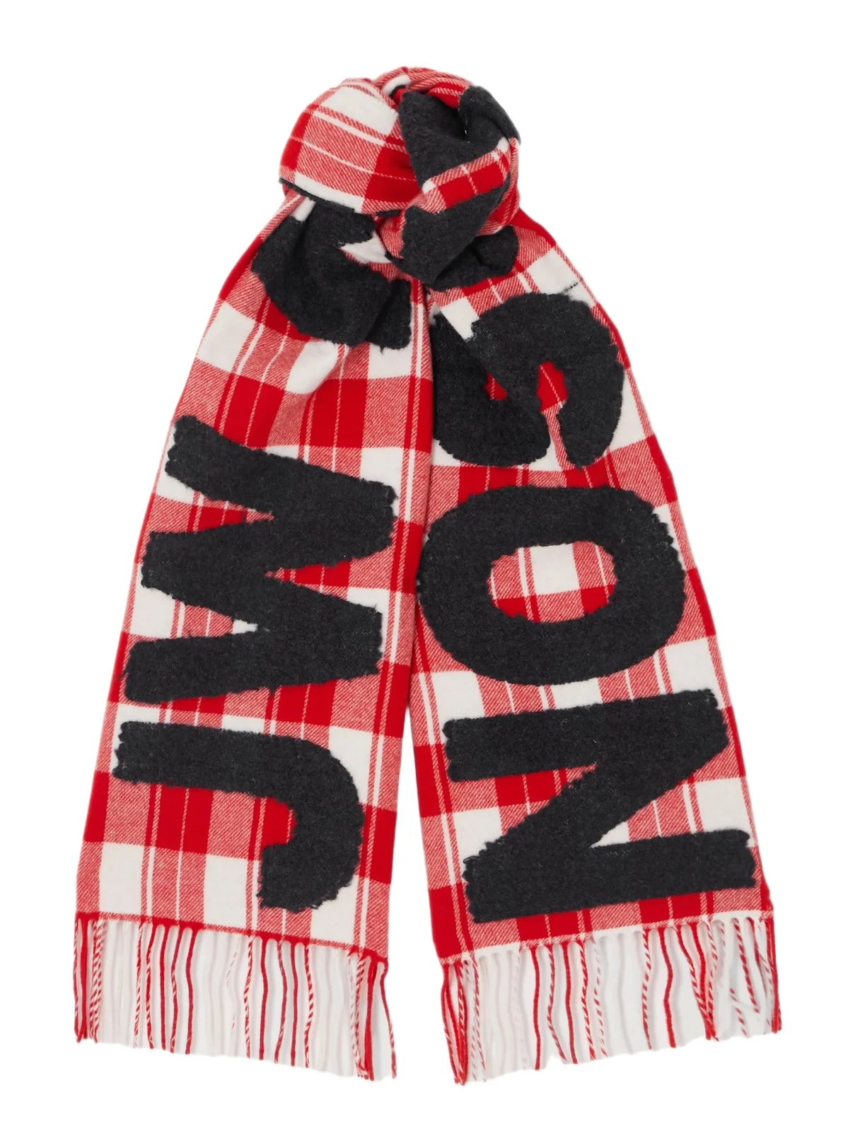 Fringed Appliquéd Checked Wool-blend Scarf