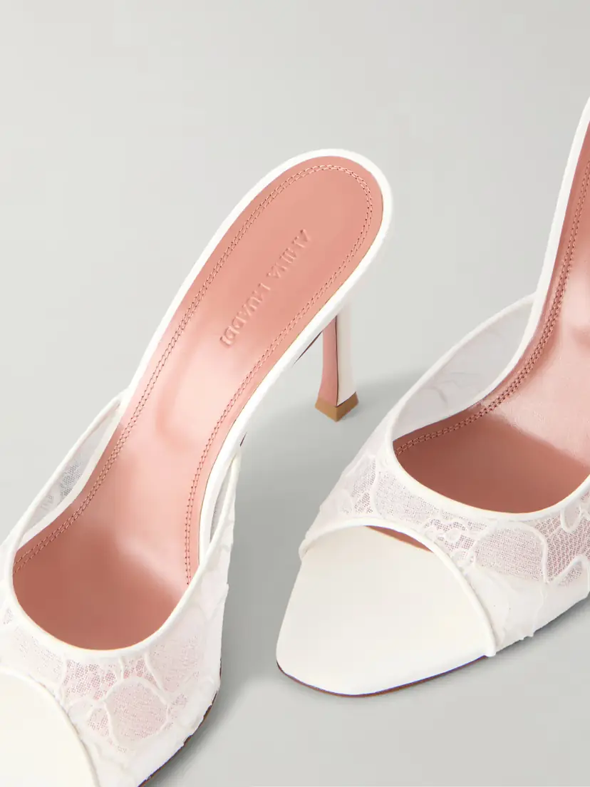 Amina Muaddi Alexa 95 Satin And Corded-lace Sandals - Neutrals | Thumbnail 5 Amina Muaddi Alexa 95 Satin And Corded-lace Sandals - Neutrals | Thumbnail 5