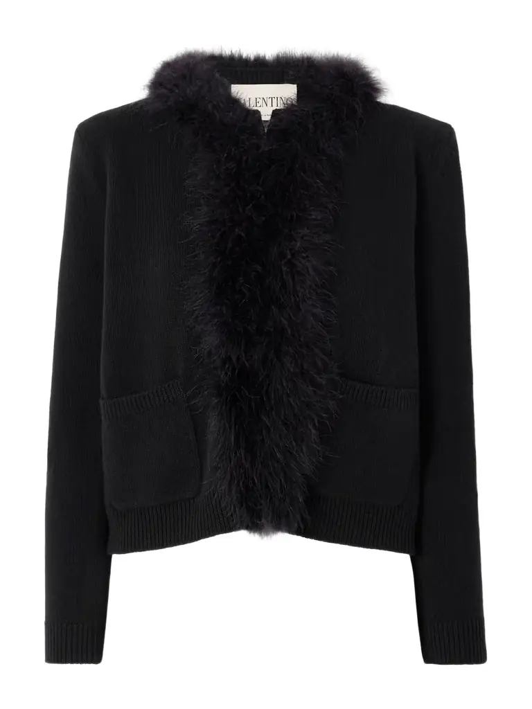 Feather-trimmed Wool Cardigan Feather-trimmed Wool Cardigan