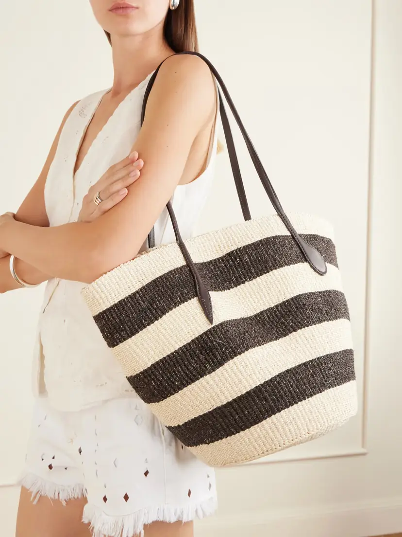 Liffner Leather-trimmed Striped Sisal Tote | Thumbnail 2