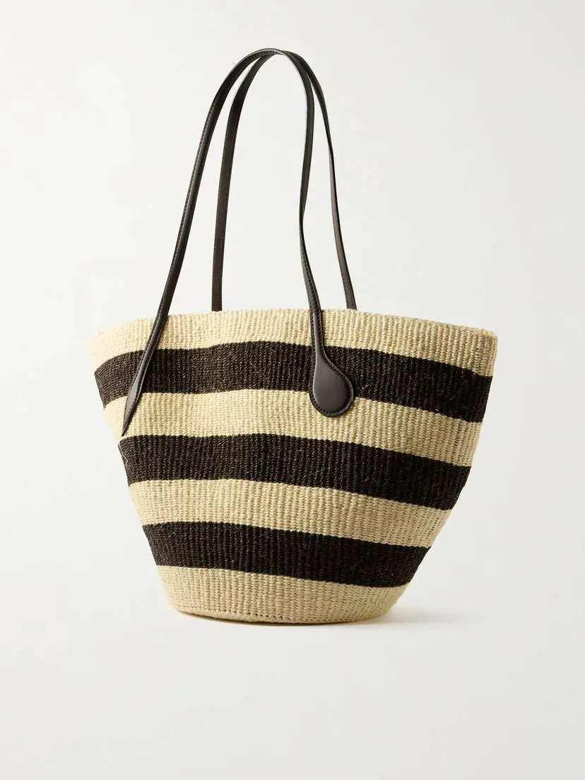 Liffner Leather-trimmed Striped Sisal Tote | Thumbnail 4