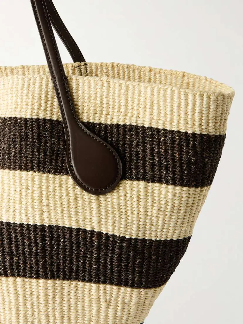 Liffner Leather-trimmed Striped Sisal Tote | Thumbnail 5