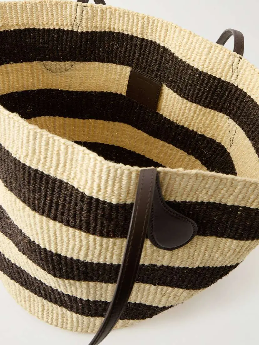 Liffner Leather-trimmed Striped Sisal Tote | Thumbnail 6