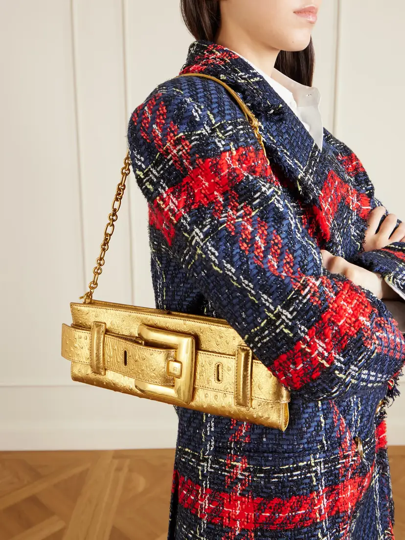Balmain Anthem Buckled Ostrich-effect Metallic Leather Clutch | Thumbnail 2 Balmain Anthem Buckled Ostrich-effect Metallic Leather Clutch | Thumbnail 2