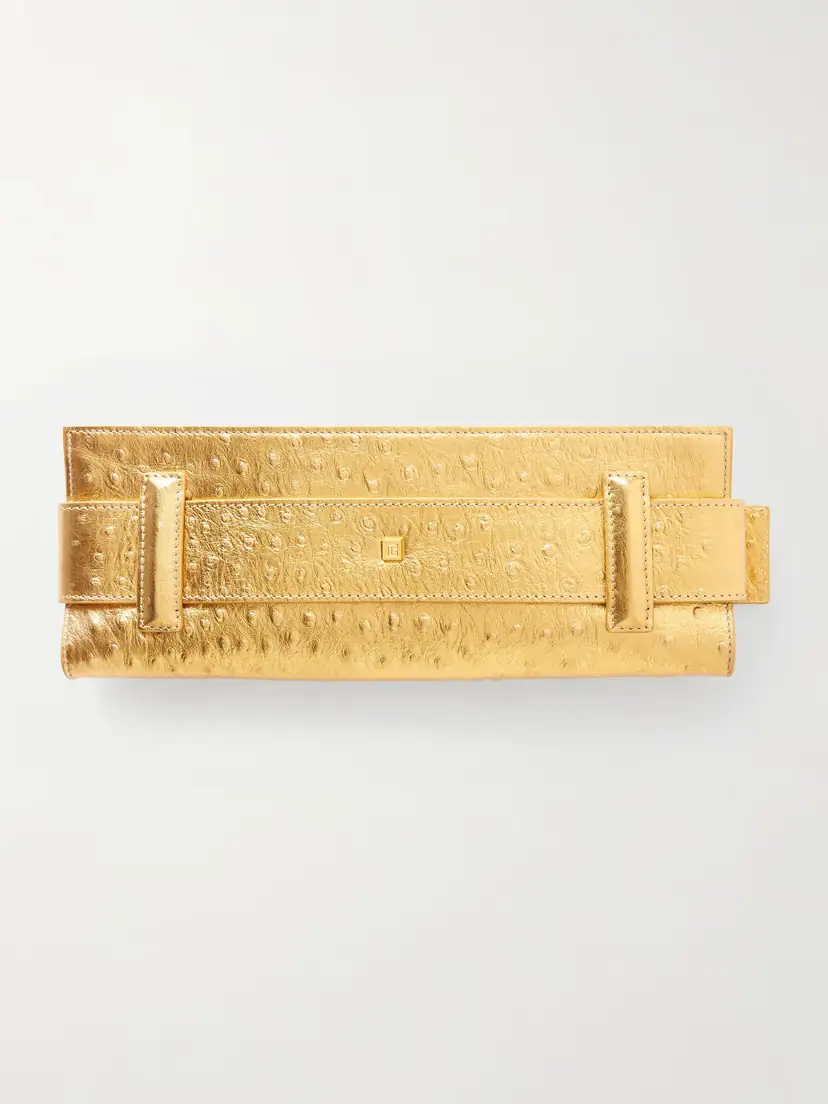 Balmain Anthem Buckled Ostrich-effect Metallic Leather Clutch | Thumbnail 4 Balmain Anthem Buckled Ostrich-effect Metallic Leather Clutch | Thumbnail 4