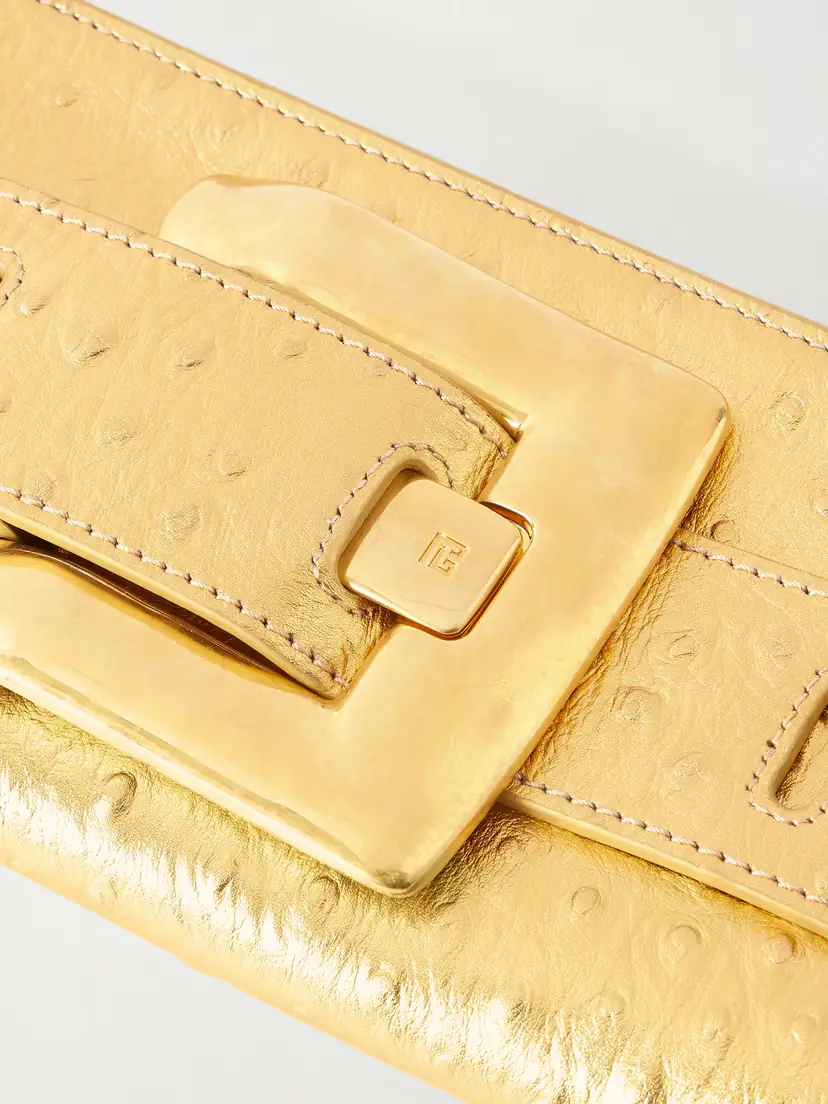 Balmain Anthem Buckled Ostrich-effect Metallic Leather Clutch | Thumbnail 5 Balmain Anthem Buckled Ostrich-effect Metallic Leather Clutch | Thumbnail 5