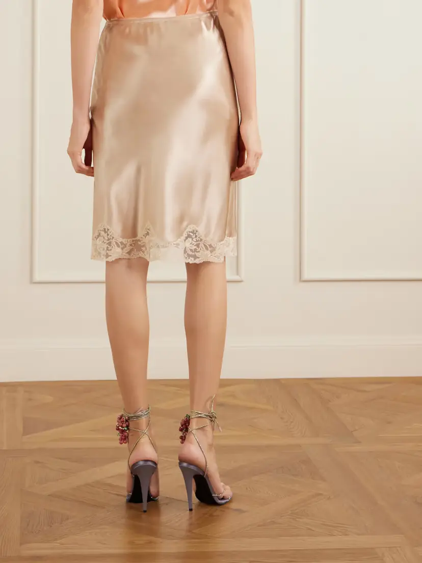 Saint Laurent Lace-trimmed Silk-satin Skirt | Thumbnail 3