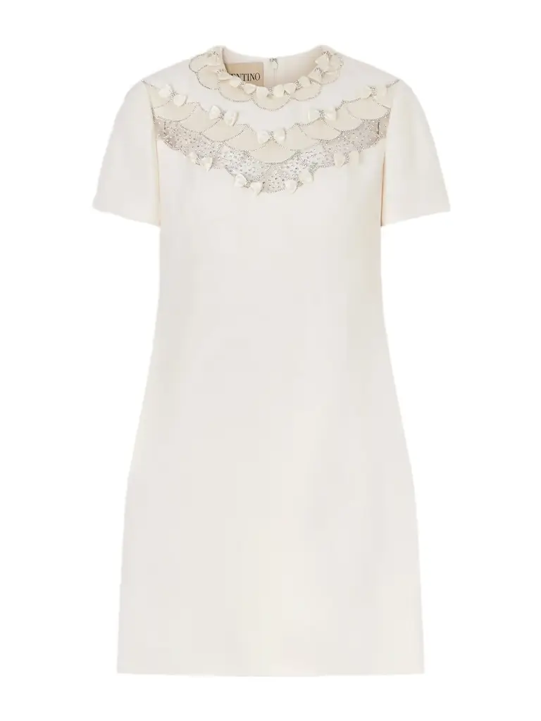 Valentino Garavani Crystal-embellished Mesh-trimmed Crepe Midi Dress | Image 1 Valentino Garavani Crystal-embellished Mesh-trimmed Crepe Midi Dress | Image 1