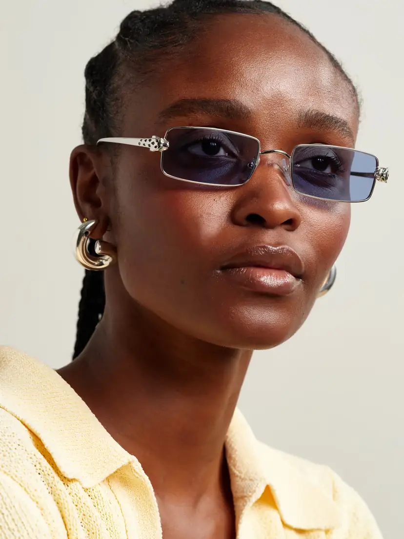 Cartier Eyewear Panthère Rectangle-frame Crystal-embellished Silver-tone Sunglasses | Thumbnail 2