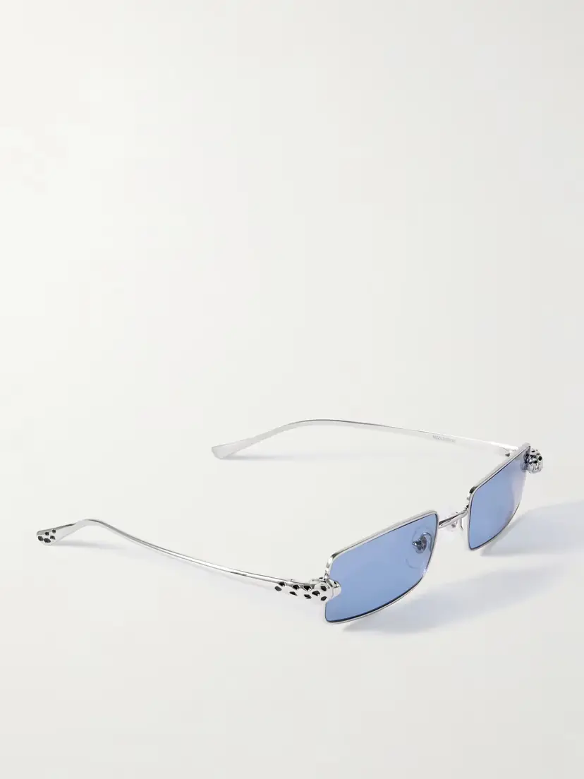 Cartier Eyewear Panthère Rectangle-frame Crystal-embellished Silver-tone Sunglasses | Thumbnail 3
