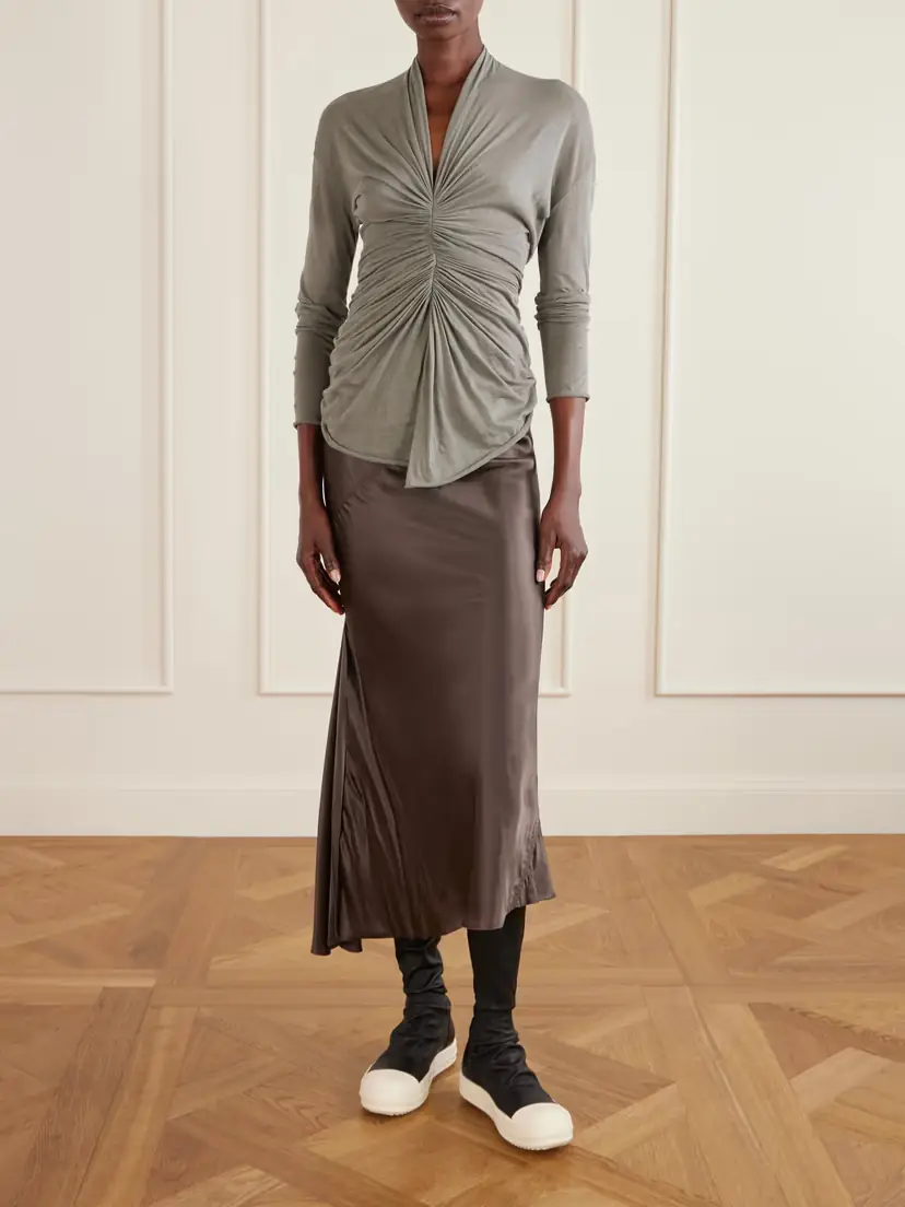 Rick Owens Ribbed Jersey And Recycled-satin Midi Skirt | Thumbnail 2