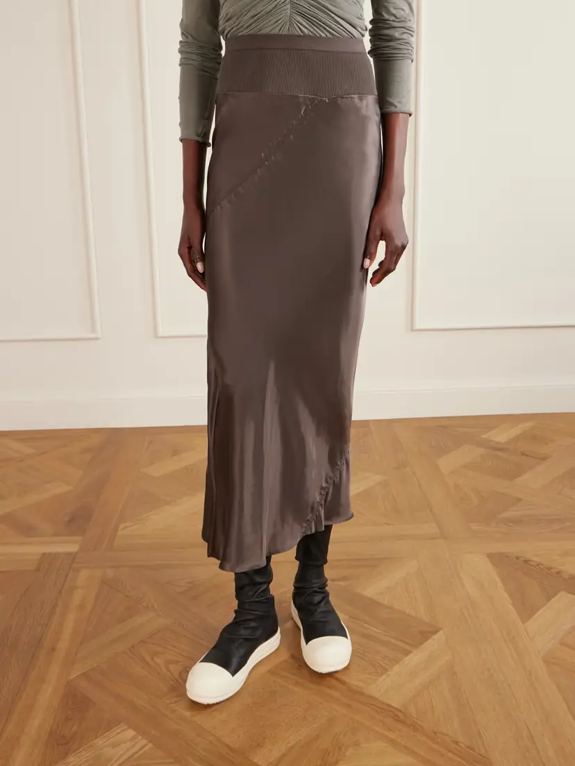 Rick Owens Ribbed Jersey And Recycled-satin Midi Skirt | Thumbnail 3