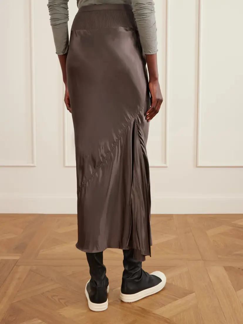 Rick Owens Ribbed Jersey And Recycled-satin Midi Skirt | Thumbnail 4