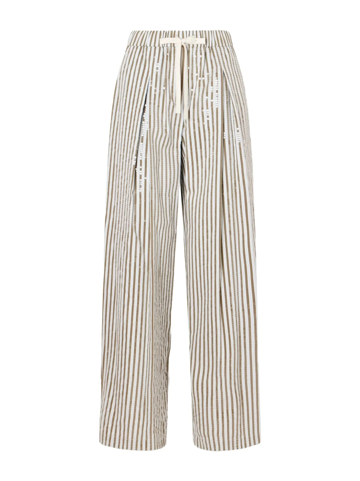 TWP Pj Sequin-trimmed Striped Cotton-blend Wide-leg Drawstring Pants
