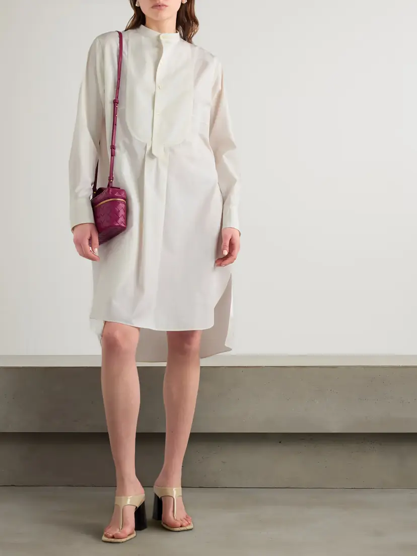 Bottega Veneta Asymmetric Pleated Cotton-blend Poplin Midi Dress | Thumbnail 2 Bottega Veneta Asymmetric Pleated Cotton-blend Poplin Midi Dress | Thumbnail 2