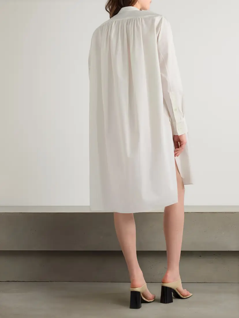 Bottega Veneta Asymmetric Pleated Cotton-blend Poplin Midi Dress | Thumbnail 3 Bottega Veneta Asymmetric Pleated Cotton-blend Poplin Midi Dress | Thumbnail 3