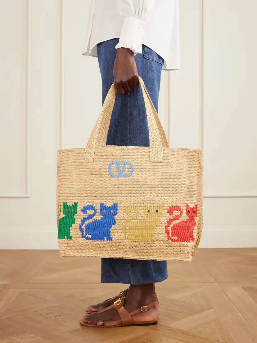 Valentino Garavani Large Embroidered Raffia Tote | Thumbnail 2 Valentino Garavani Large Embroidered Raffia Tote | Thumbnail 2