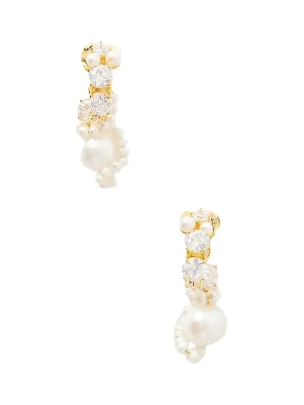 Gold-plated Cubic Zirconia And Peal Hoop Earrings