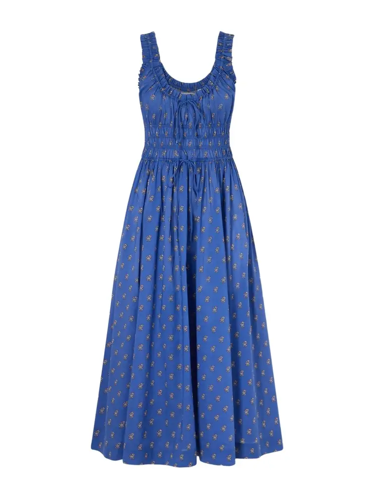 DÔEN Emmaretta Shirred Floral-print Cotton Midi Dress | Image 1 DÔEN Emmaretta Shirred Floral-print Cotton Midi Dress | Image 1