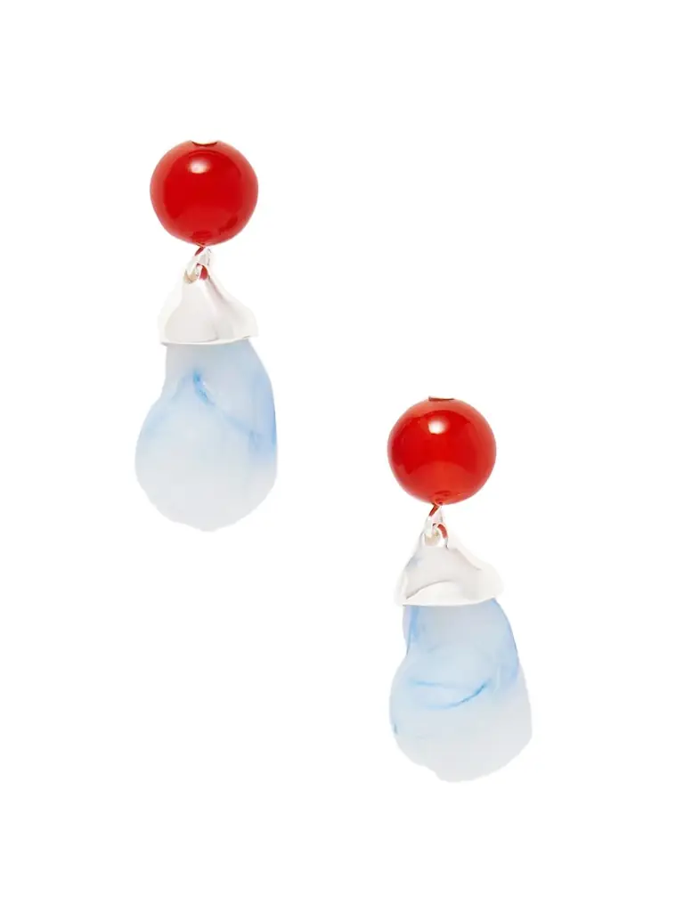 Recycled Silver, Resin And Agate Earrings - Blue Recycled Silver, Resin And Agate Earrings - Blue