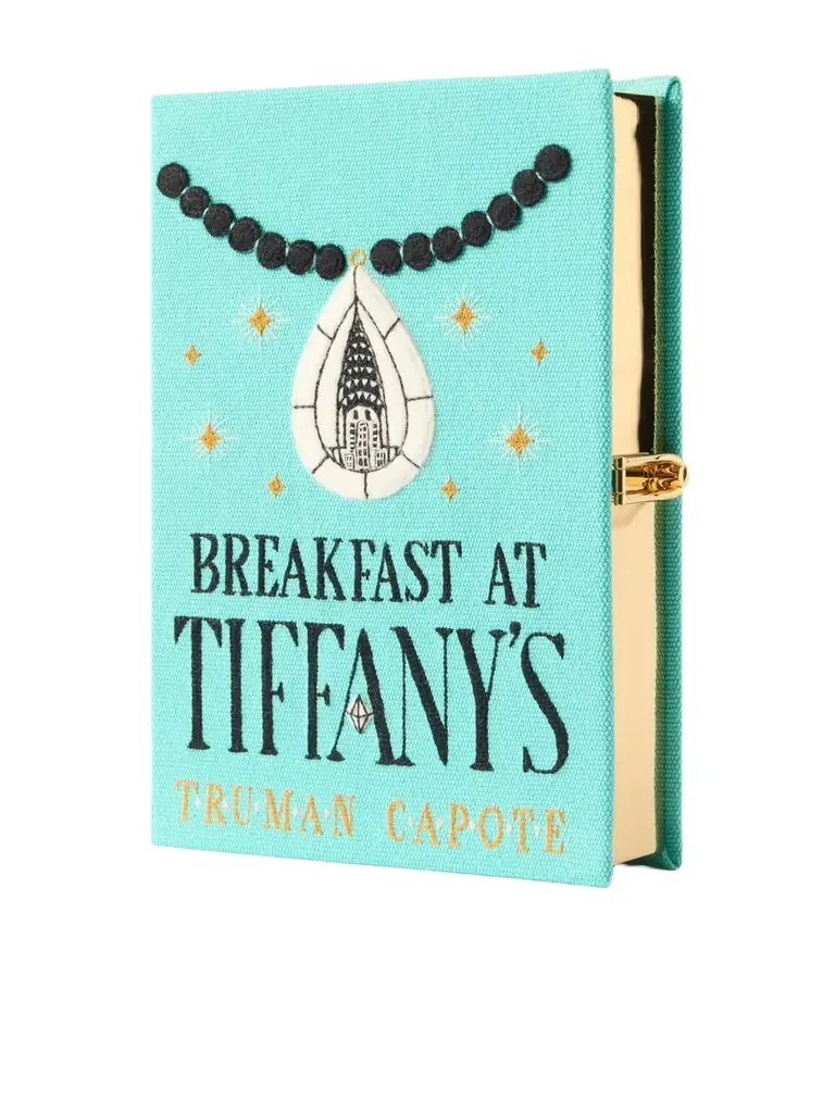 Olympia Le-Tan Breakfast At Tiffany's Appliquéd Embroidered Canvas Clutch | Image 1 Olympia Le-Tan Breakfast At Tiffany's Appliquéd Embroidered Canvas Clutch | Image 1