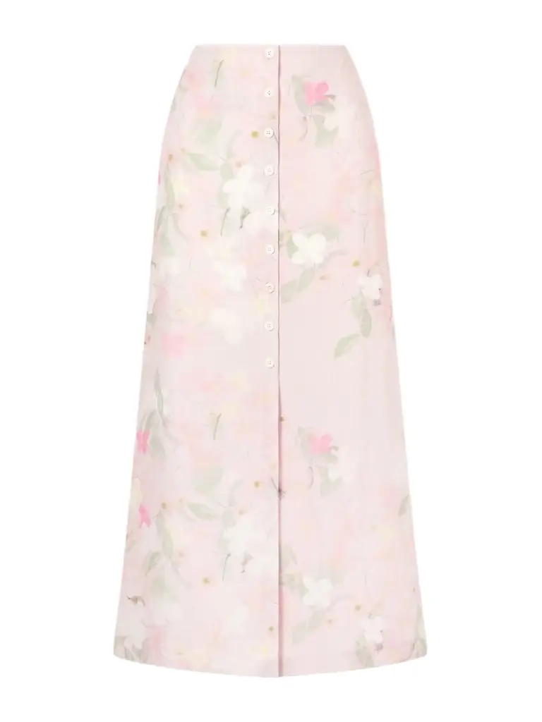 Carmen Floral-printed Linen Midi Skirt Carmen Floral-printed Linen Midi Skirt