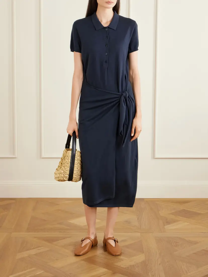 Lisa Yang Anthea Tie-detailed Cotton And Cashmere-blend Midi Dress | Thumbnail 2 Lisa Yang Anthea Tie-detailed Cotton And Cashmere-blend Midi Dress | Thumbnail 2
