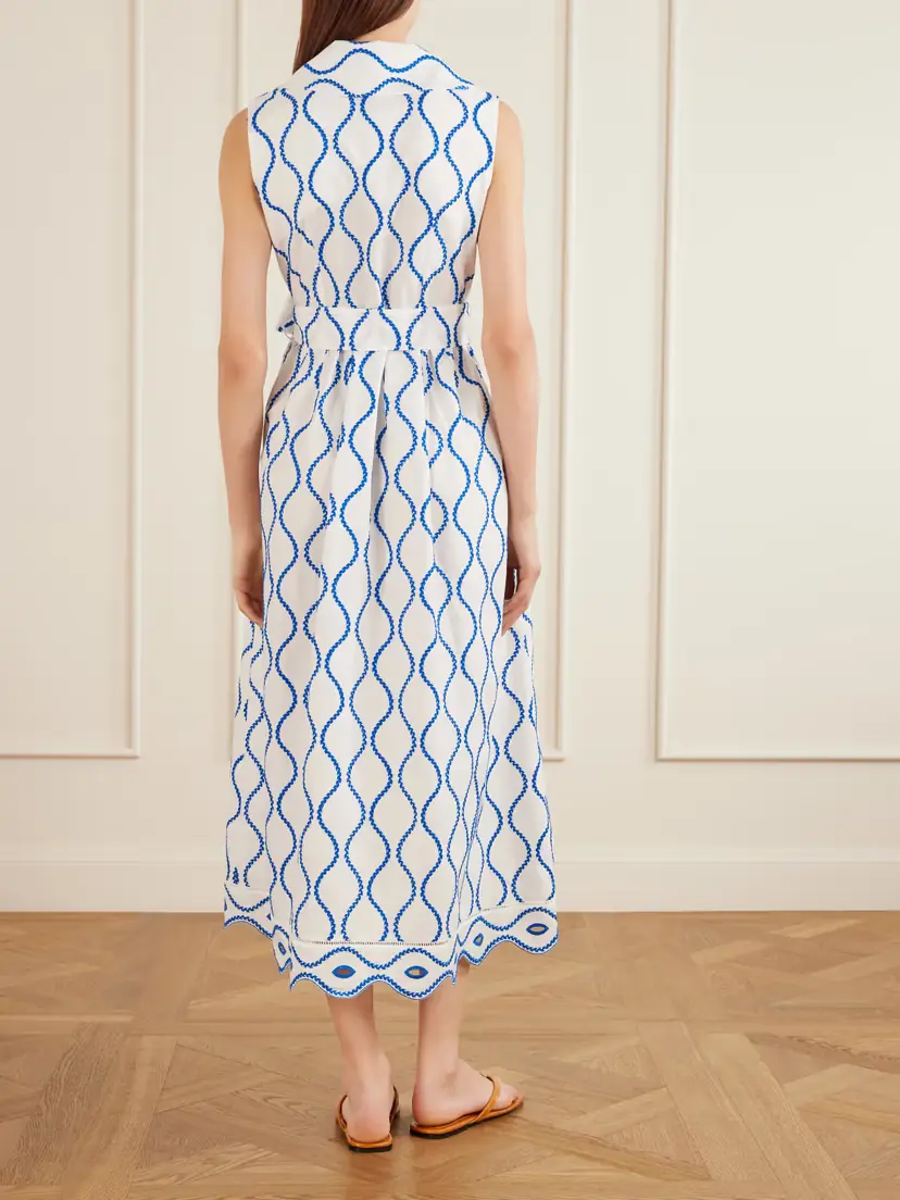 Loretta Caponi Noemie Double-breasted Striped Cotton-poplin Midi Dress | Thumbnail 3 Loretta Caponi Noemie Double-breasted Striped Cotton-poplin Midi Dress | Thumbnail 3