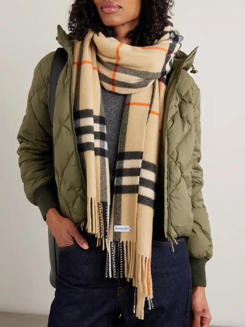 Burberry Fringed Checked Cashmere Scarf | Thumbnail 2