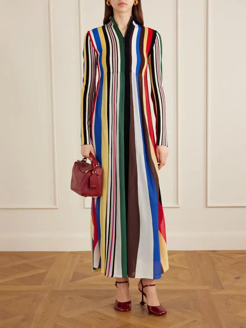 Loewe Striped Chiffon And Ribbed Jersey Maxi Dress | Thumbnail 2 Loewe Striped Chiffon And Ribbed Jersey Maxi Dress | Thumbnail 2