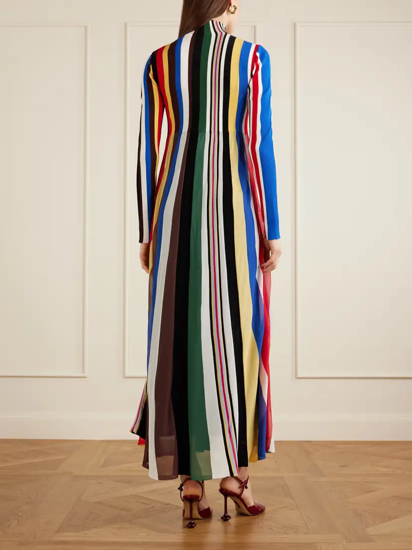 Loewe Striped Chiffon And Ribbed Jersey Maxi Dress | Thumbnail 3 Loewe Striped Chiffon And Ribbed Jersey Maxi Dress | Thumbnail 3