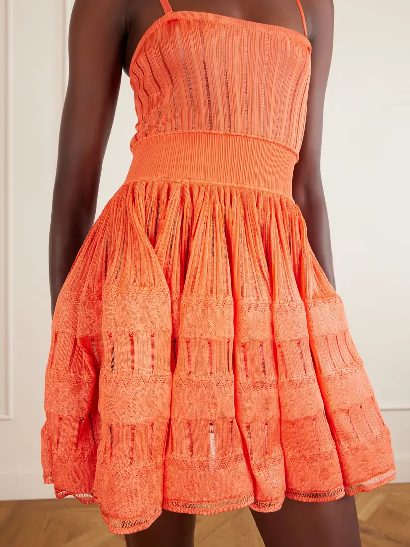 Alaïa Tiered Pointelle-knit Mini Dress | Thumbnail 4 Alaïa Tiered Pointelle-knit Mini Dress | Thumbnail 4