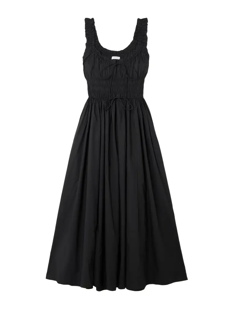 DÔEN Emmaretta Tie-detailed Shirred Organic Cotton-voile Midi Dress | Image 1 DÔEN Emmaretta Tie-detailed Shirred Organic Cotton-voile Midi Dress | Image 1