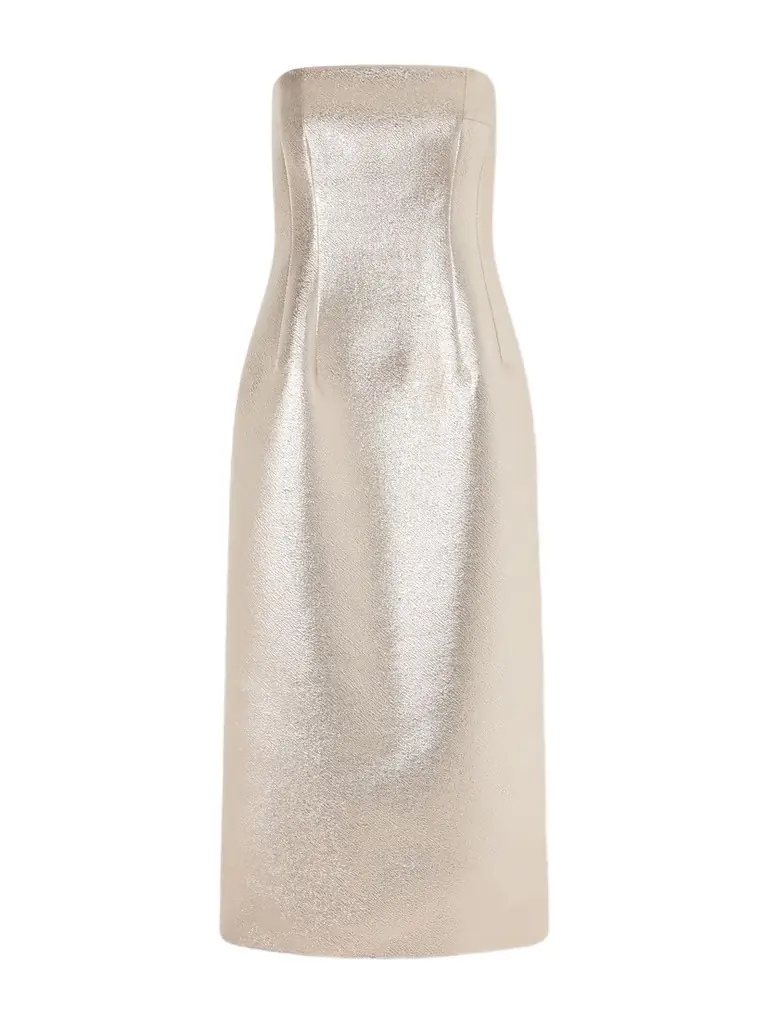 Emilia Wickstead Leila Strapless Metallic Cloque Midi Dress | Image 1 Emilia Wickstead Leila Strapless Metallic Cloque Midi Dress | Image 1