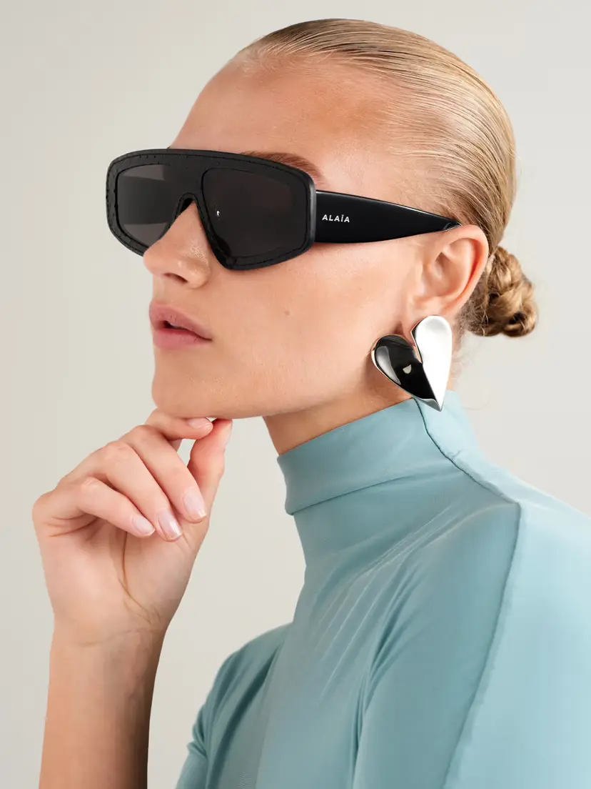 ALAÏA Mask D-frame Snake-effect Leather And Acetate Sunglasses - Black | Thumbnail 2