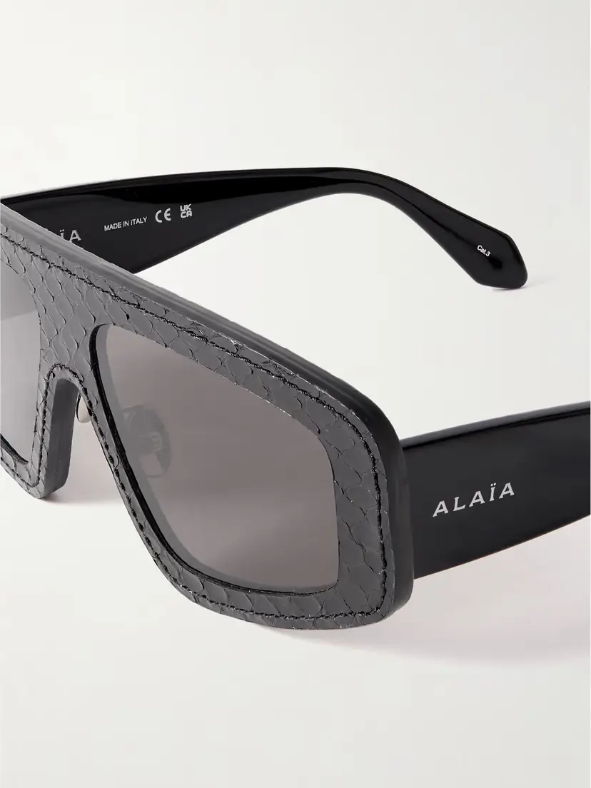 ALAÏA Mask D-frame Snake-effect Leather And Acetate Sunglasses - Black | Thumbnail 4