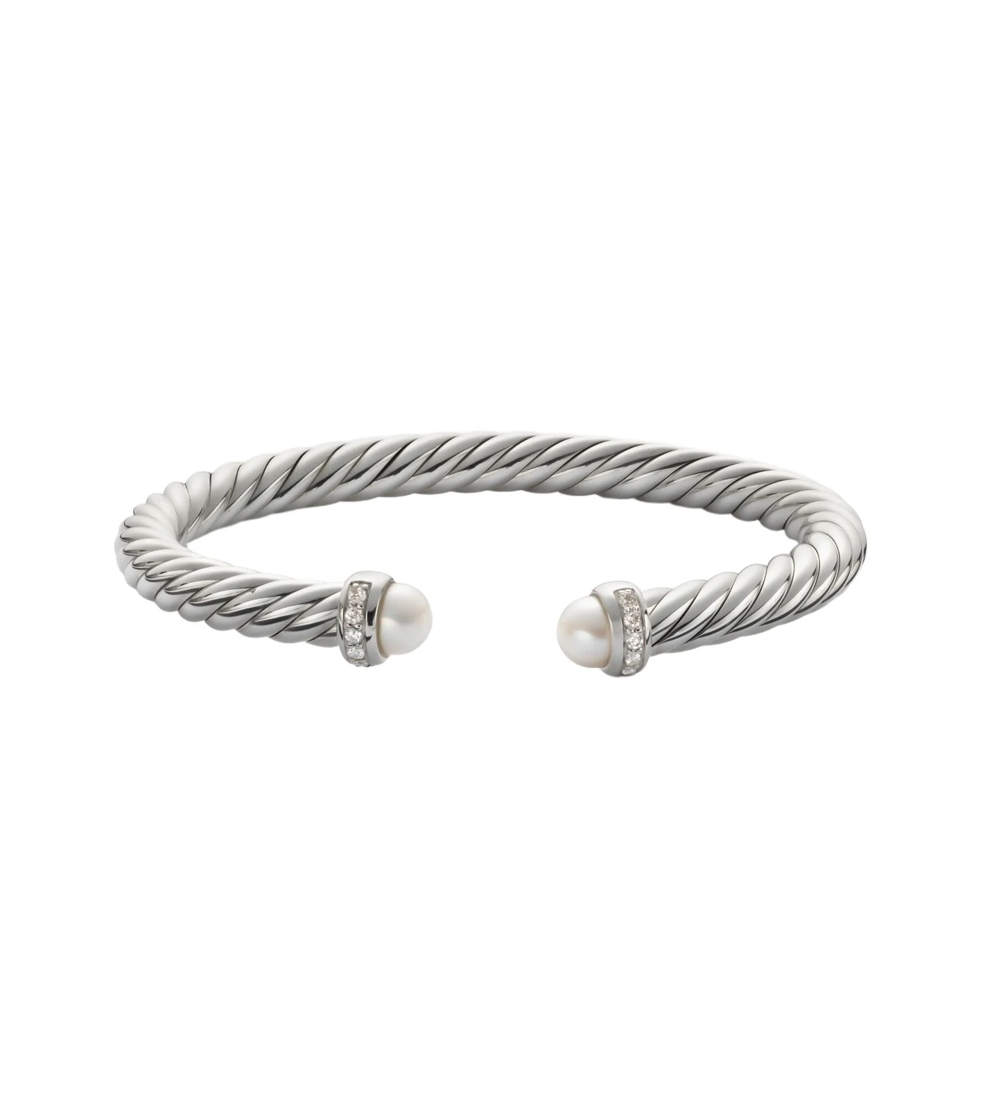 Cable Flex sterling silver bracelet with diamonds and pearls Cable Flex sterling silver bracelet with diamonds and pearls