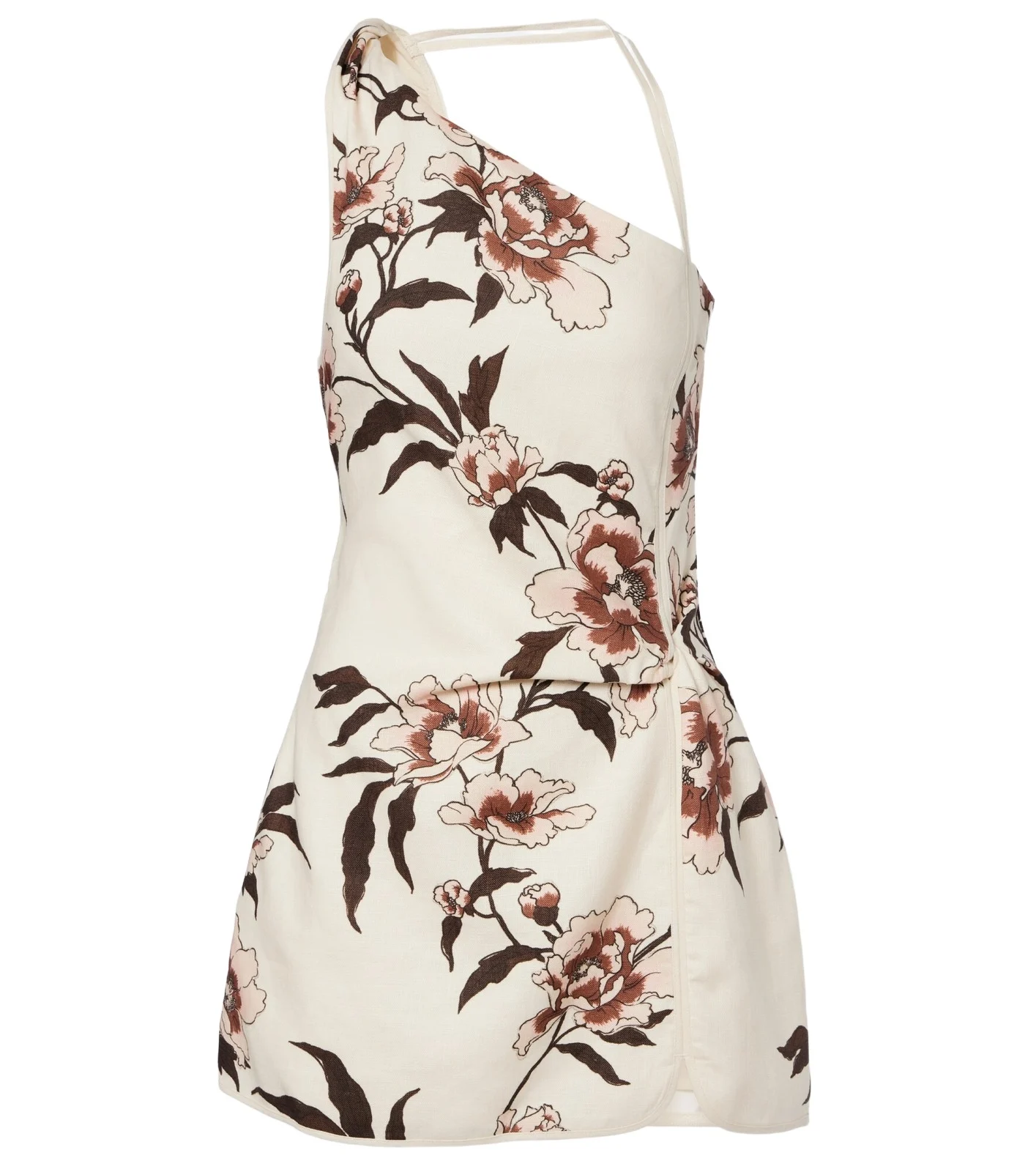 Floral one-shoulder linen minidress