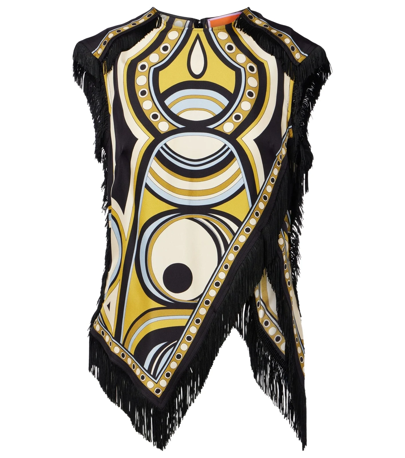 Scarf fringed printed silk voile top Scarf fringed printed silk voile top