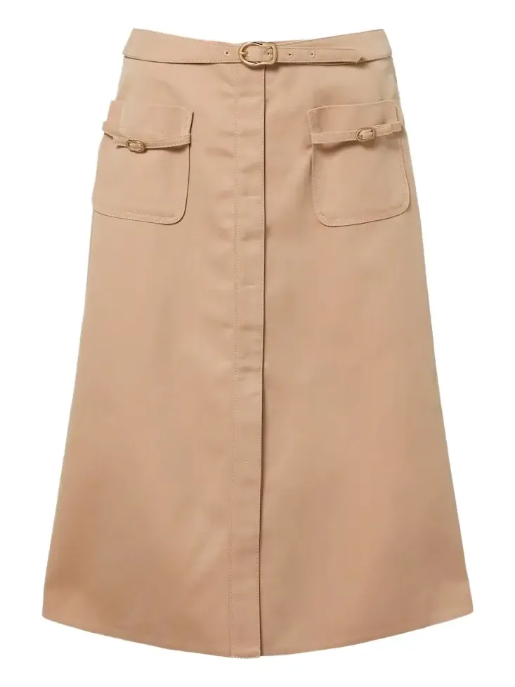 Luxury Layer belted cotton-blend midi skirt Luxury Layer belted cotton-blend midi skirt