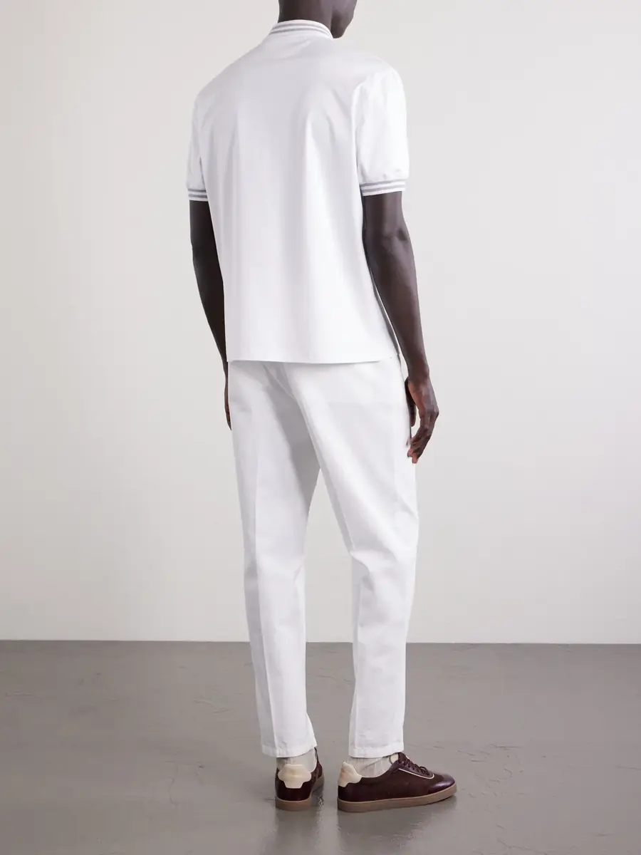 Brunello Cucinelli Logo-Appliquéd Striped Cotton-Jersey Polo Shirt - Men | Thumbnail 4 Brunello Cucinelli Logo-Appliquéd Striped Cotton-Jersey Polo Shirt - Men | Thumbnail 4