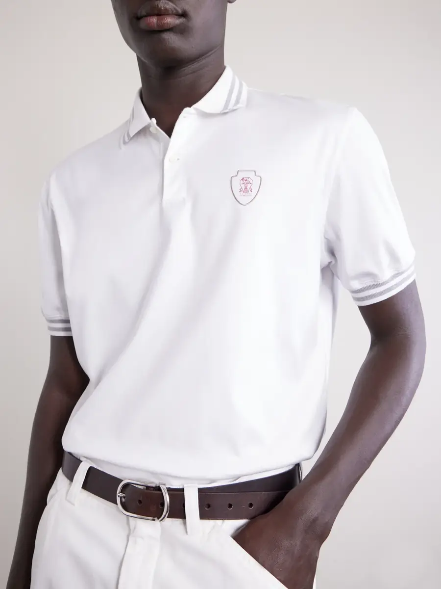 Brunello Cucinelli Logo-Appliquéd Striped Cotton-Jersey Polo Shirt - Men | Thumbnail 5 Brunello Cucinelli Logo-Appliquéd Striped Cotton-Jersey Polo Shirt - Men | Thumbnail 5