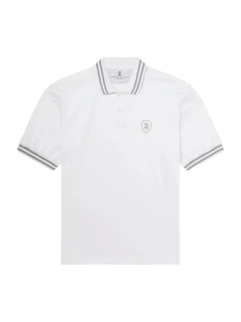 Brunello Cucinelli Logo-Appliquéd Striped Cotton-Jersey Polo Shirt - Men | Image 1 Brunello Cucinelli Logo-Appliquéd Striped Cotton-Jersey Polo Shirt - Men | Image 1