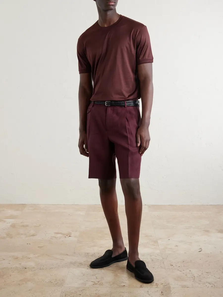 Dolce & Gabbana Maiolica Corallo Straight-Leg Pleated Linen Shorts - Men | Thumbnail 2