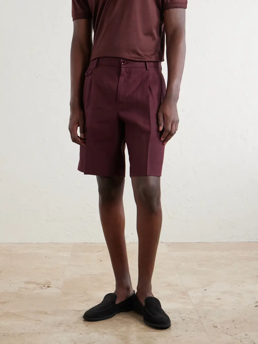 Dolce & Gabbana Maiolica Corallo Straight-Leg Pleated Linen Shorts - Men | Thumbnail 3