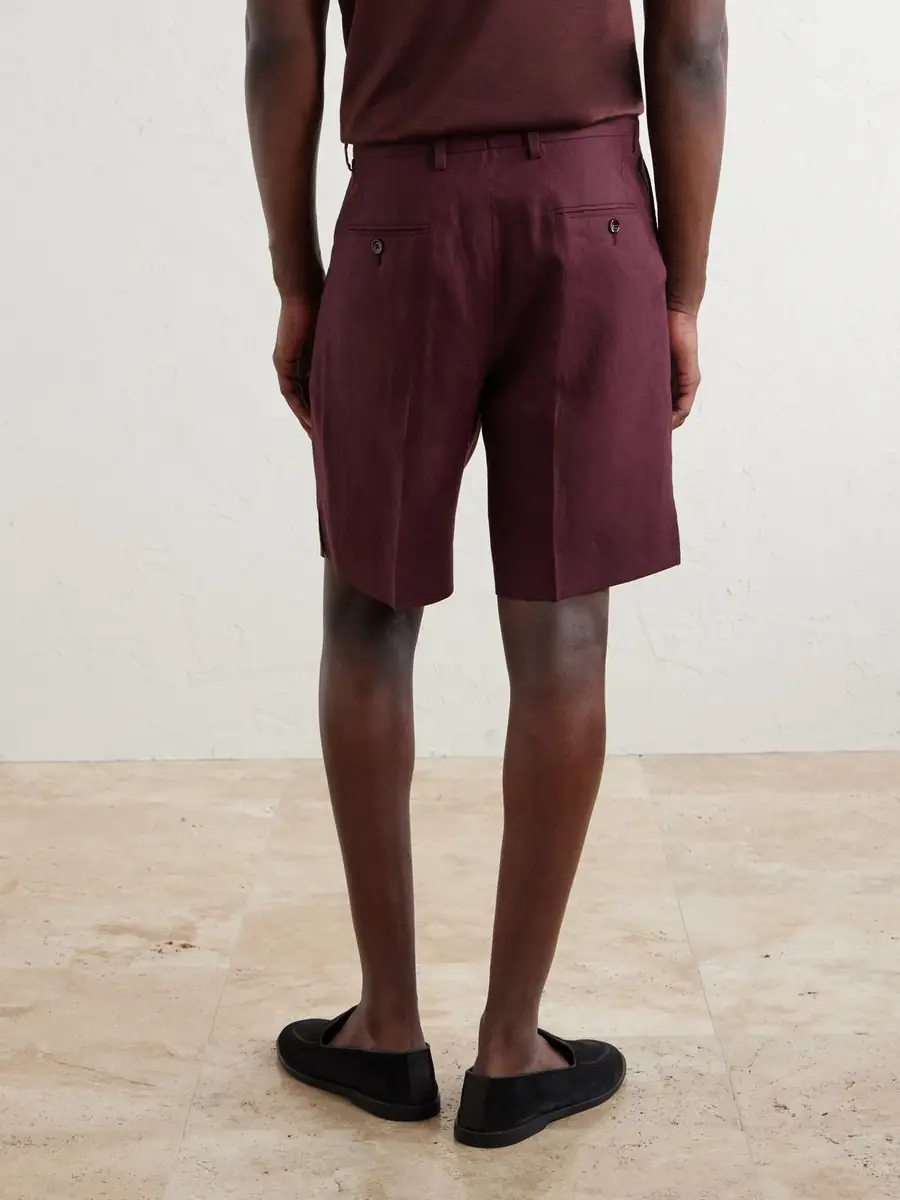 Dolce & Gabbana Maiolica Corallo Straight-Leg Pleated Linen Shorts - Men | Thumbnail 4