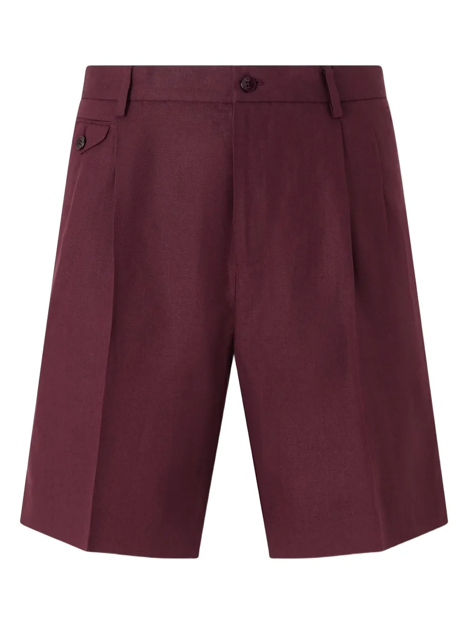 Dolce & Gabbana Maiolica Corallo Straight-Leg Pleated Linen Shorts - Men