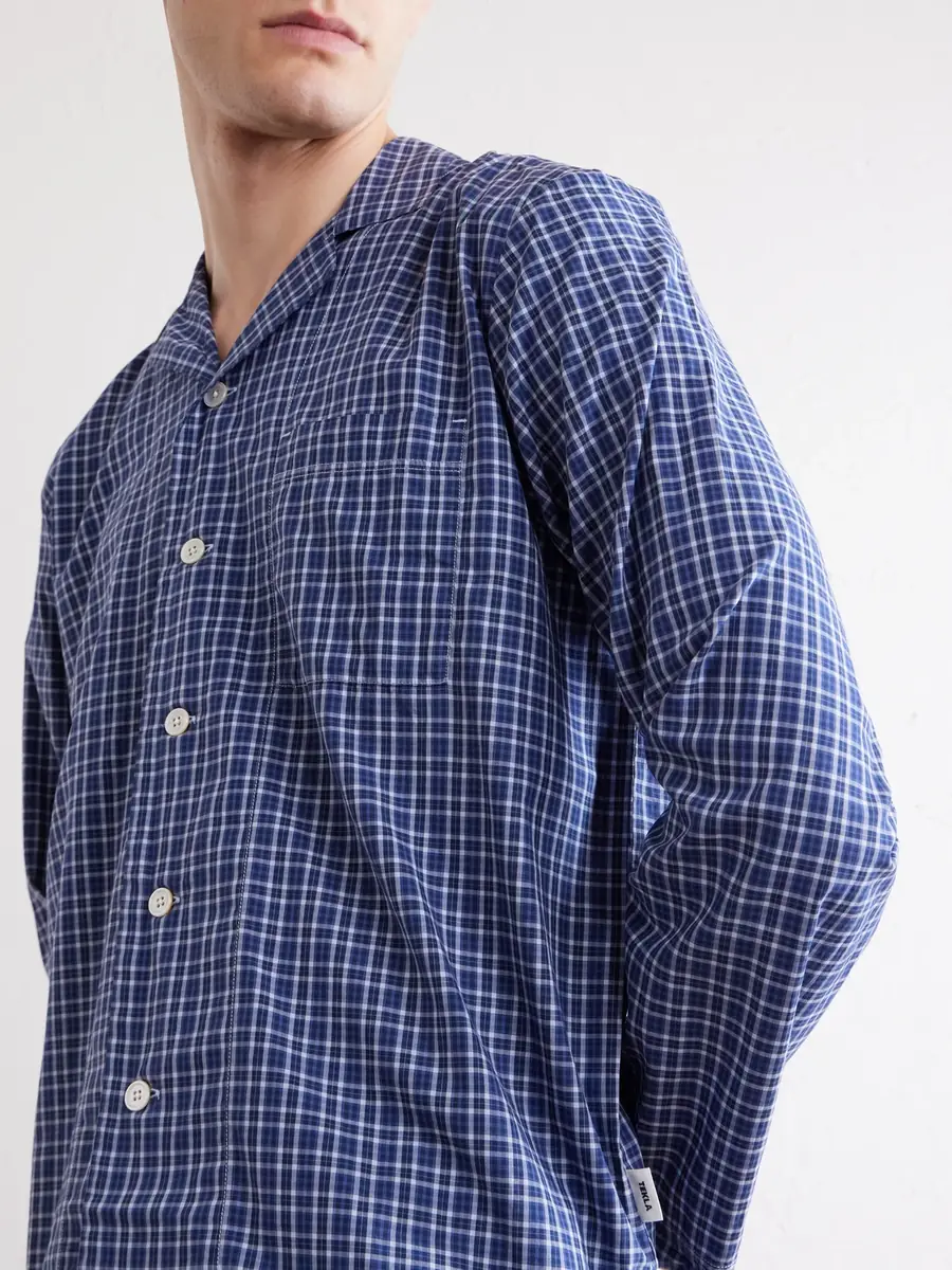 Tekla Camp-Collar Checked Organic Cotton Pyjama Shirt - Men | Thumbnail 5 Tekla Camp-Collar Checked Organic Cotton Pyjama Shirt - Men | Thumbnail 5