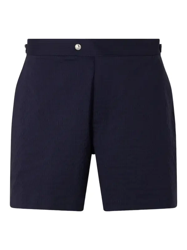 Straight-Leg Mid-Length Striped Seersucker Swim Shorts - Men
