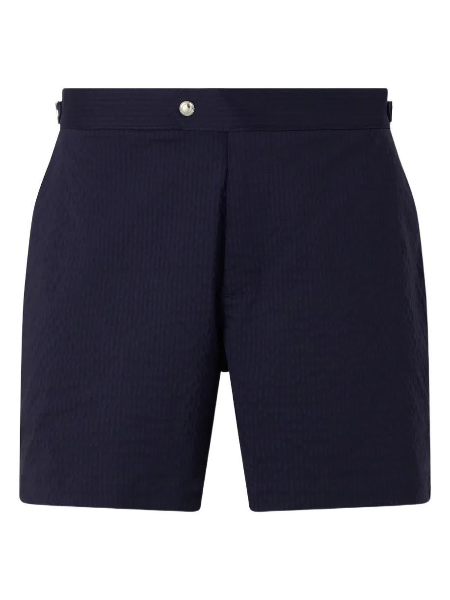 Straight-Leg Mid-Length Striped Seersucker Swim Shorts - Men Straight-Leg Mid-Length Striped Seersucker Swim Shorts - Men